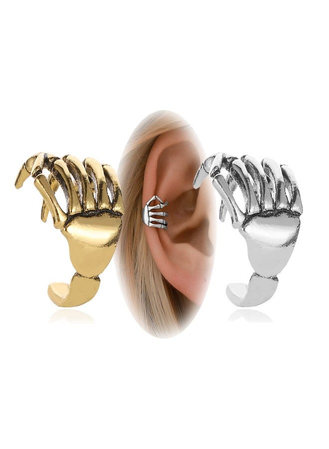 DOLLESS Halloween Skeleton Hand Ear Cuffs Gothic Skull Finger Ear Cuffs Clip Earrings for Halloween Theme Party (2PCS) - Image 1